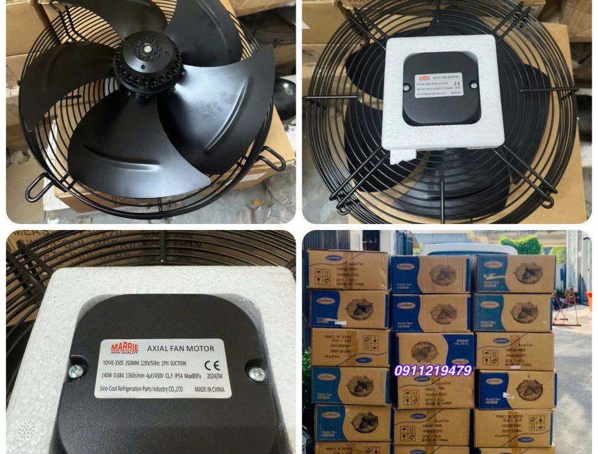 0911.219.479 cung cấp quạt dàn kho lạnh hiệu Marrie- YDF4E-350S, quạt đường kính cánh 350 mm
