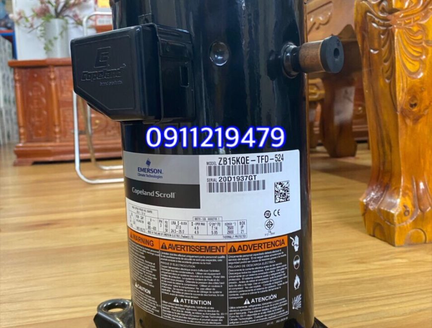 0911.219.479, thay mới (block) máy nén lạnh Copeland 2hp ZB15KQ-TFD-524