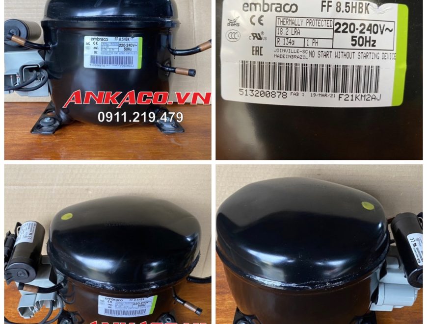 phân phối lốc lạnh embraco 1/4HP R134 FF8.5HBK chính hãng mới 100%